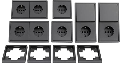 McPower | Schalter und Steckdosen Set Shallow | anthrazit | 20-teilig | Steckanschluss | Wechselschalter + Rahmen | 1 Jahr Garantie