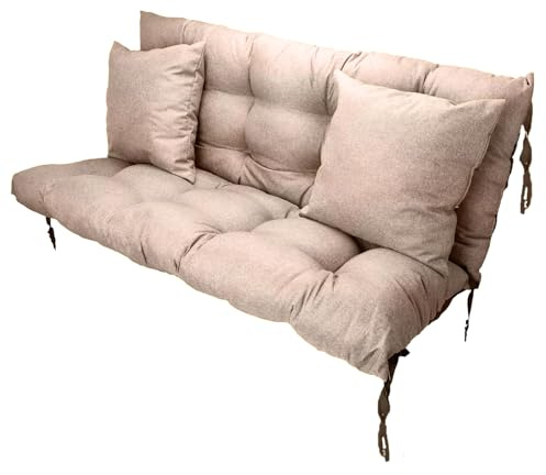 Filippo Sitzauflagen Gartenmöbel 150 x 50 x 60 cm Beige - Kissen Hollywoodschaukel mit Zwei Gartenkissen 45x45 cm - Beständig Gegen Schimmel – Handgefertigt Polster mit Befestigungsschnüre