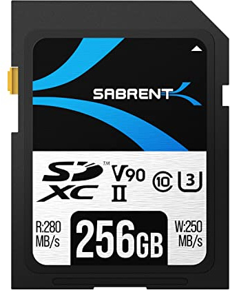 SABRENT SD Karte 256GB V90 UHS-II U3 SDXC Card Class 10, 280MB/s Lesen, 250MB/s Schreiben – Professionelle Speicherkarte für 4K 8K Video, DSLR, Drohne, Kamera (SD-TL90-256GB)