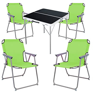 5-TLG. Campingmöbel Set Alu Camping L80xB80xH70cm 1x Campingtisch mit Tragegriff + 4 Campingstühle Lime Stoff Oxfort