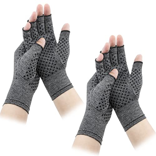 LXMY 2 pares de guantes de compresión para artritis, férula para la muñeca de mano que soporta guantes antideslizantes sin dedos con pegamento para proporcionar calor y compresión