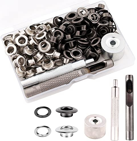 XRIHSNAVI Ensemble d'outils de couture, Oeillets inoxydables 1/4 pouce, Boîte de rangement transparente, Socle, Poinçon, Outil pointu, Idéal pour bâches, tentes, sacs et plus