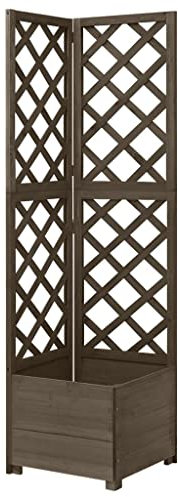 INLIFE Treillis d'angle avec jardinière - Gris - 40 x 40 x 150 cm - Bois massif - Sapin