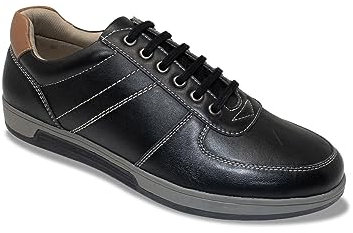 Pegasus Men's Leather Wide Fit Lace Up Cushioned Smart Trainer - Smart Casual G Fit Comfort Shoe Black 13 UK