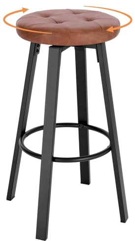 WOLTU Barhocker mit drehbarem Sitz Φ 35,5 cm, gepolsterer Hocker mit Kunstleder-Bezug, Fußstütze, Sitzhocker für Bar Küchen Arbeitszimmer, 120 kg belastbar, Braun, BH330br-1