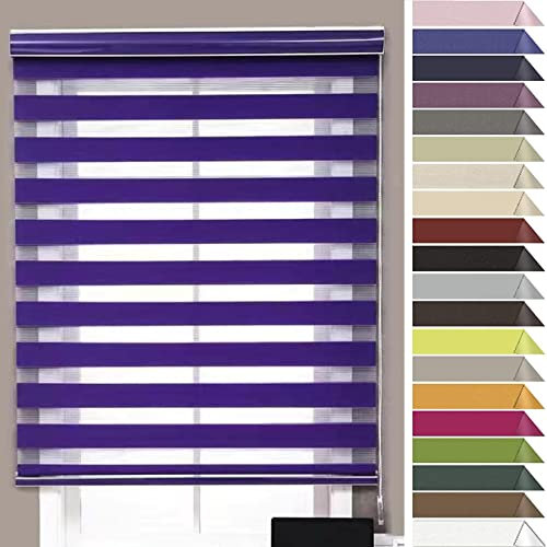 RYNS Seitenzugrollo Verdunklungsrollo 110x200cm Doppelrollo verdunkelnd Wandmontage Hitzeschutz Jalousien Doppelrollo Klemmrollo für Fenster&Tür Küche Büro, Lila