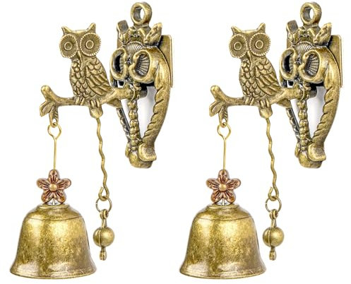 CAIRIAC Shopkeeper Bells Gifts Store Bell Office Door Bell Magnet Entrance Front Porch Door Dinner Bell Garden Home Dinner Bells, Antique Vintage Owl Decorative Doorbell (2 Pcs)