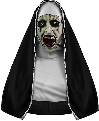 FUFRE Halloween Maske, Nonne Maske mit Grünen Augen, Horror Maske für Halloween, Karneval, Cosplay & Party, Realistische Texturen