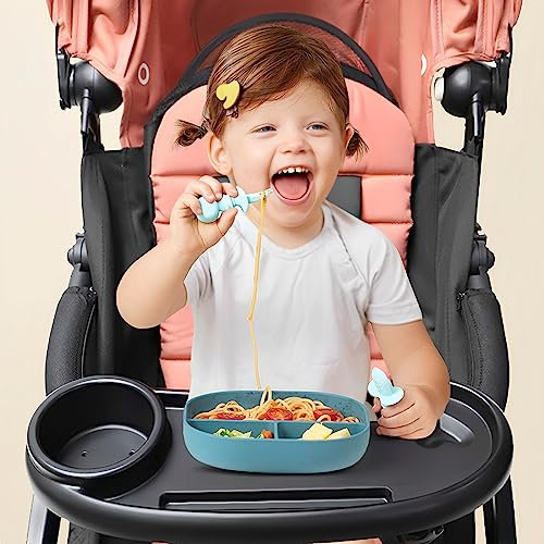 Stroller Snack Tray with Cup Holder Universal Child Snack Tray with Adjustable Buckle and Hooks Multifunctional Stroller Food Tray Stroller Organizer Reusable Pram Cup Holder for Stroller Bar