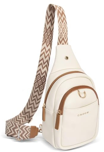 OSOCE Crossbody Damen Klein Brusttasche PU Leder Sling Bag Diebstahlsicher Crossbag Damen Schulterrucksack Vielseitige Umhängetasche für Reisen und mehr in Braun Weiß und Schwarz
