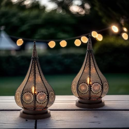 2er Set Orientalische Gartenlaterne Ezana aus Metall in Schwarz 36 cm