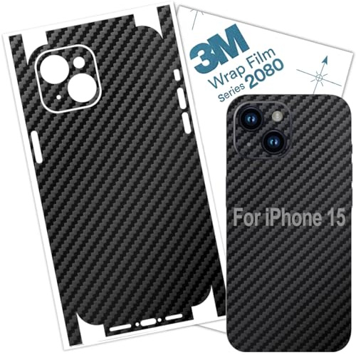 Compatible with iPhone 15 Skin Wrap 3M Film Protective for Sides and Back (Carbon Fiber)