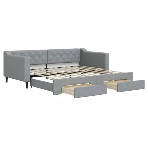vidaXL Tagesbett, Sofabett Ausziehbar mit Schubladen, Gästebett Schlafsofa für Schlafzimmer Wohnzimmer, Sofa Ausziehbett, Hellgrau 90x190cm Stoff