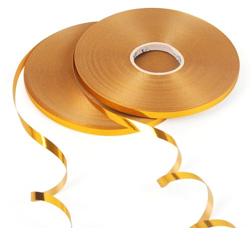50m x 2 Rolls Shiny Gold Ribbon for Balloons Curling Ribbon, Balloon String for Gift Wrapping Christmas Birthday Crafts Wedding Party Decorations Gold 5mm