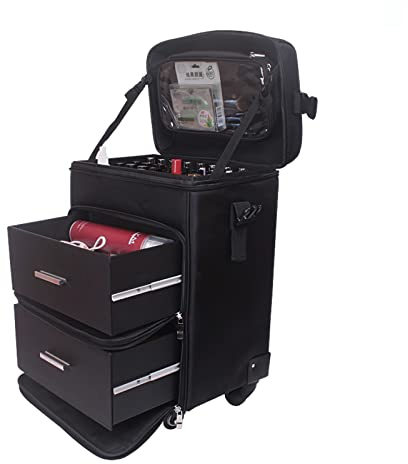 HJXGQJM Kosmetikkoffer Pilotenkoffer Beauty Case Reisetrolley Friseurkoffer Kosmetik Trolley, Kosmetiktasche Mit Rollen, Kosmetikkoffer Mit Schubladen, Kosmetiktasche Aus Segeltuch, Schwarz