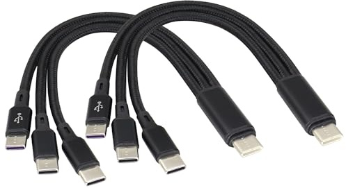 AAOTOKK 3 in 1 USB C 2,0 zu 3Type-C Nylon Geflochtenes Kabel(2Pack/20CM) | Kurz USB C 2.0 Männlich zu 3Type-C Männlich Schnelllade rot kabel,Geeignet für die Handys,Tablet und USB Type C Ladegeräte