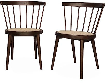 sweeek Set von 2 nussbaumfarbenen Stühlen aus Holz und Rohrgeflecht, Nora, B 54 x T 54 x H 76,5cm
