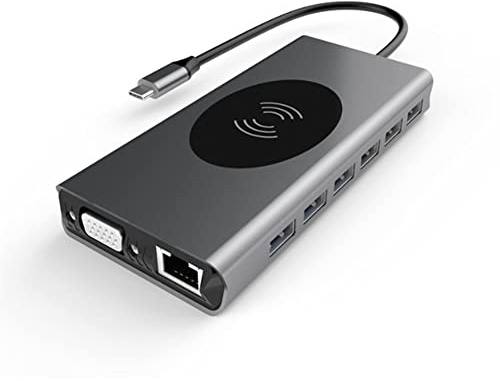 Kliplinc Estación de acoplamiento 15 en 1 USB HUB tipo C a carga inalámbrica compatible USB 3.0 adaptador tipo C base de acoplamiento HUB