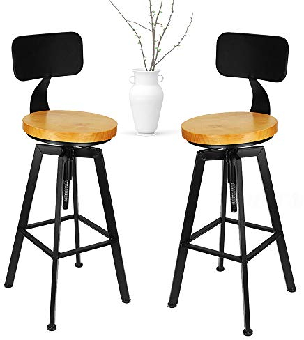 JDBDU Barhocker Mit Lehne, Barstuhl 2er Set Barhocker Holz Höhe Einstellbare Küchenhocker Mit Metallgestell Industrie Bar Hocker