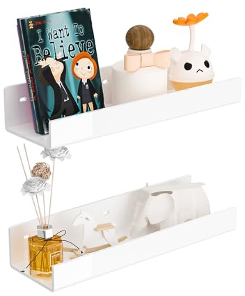Hexsonhoma 30cm Weiß Acryl Wandregale 2-Packung, Acryl Bücherregal für Wand. Wandmontage Regal für Wohnzimmer