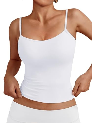 Trendy Queen Womens Tank Summer Tops 2025 Y2k Cute Square Neck Crop Going Out Sexy Teen Girls Sleeveless Fashion Shirts Clothes Outfits Basic Workout Gym Casual Spaghetti Camisole White S