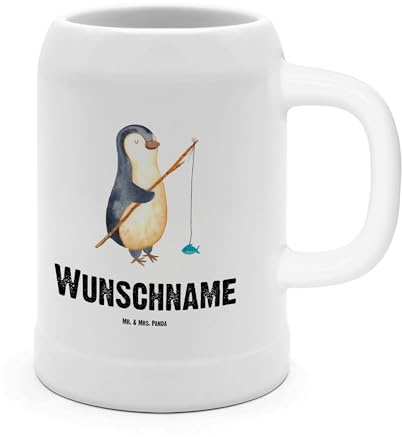 Mr. & Mrs. Panda Steinkrug personalisiert Pinguin Angler - Personalisierte Geschenke, Personalisierter Krug, Tagesplan, Angel, Geschenkidee, Bierkrug, Wochenende, Humpen, Geschenk, Personalisierbarer