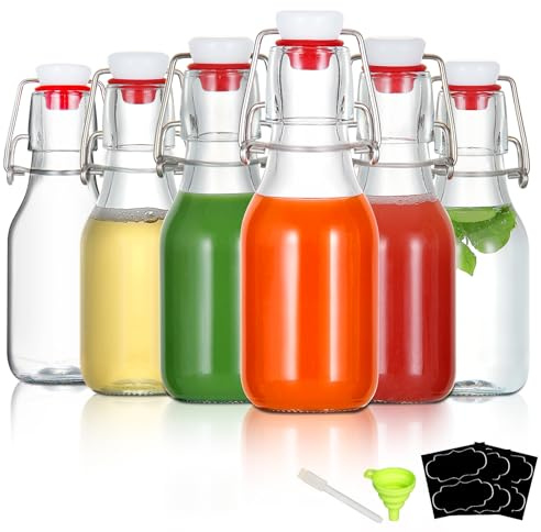 YEBODA 6 Pack 4oz Swing Top Glass Bottles,Small Flip Top Glass bottles with airtight Caps for Home Brewing,Kombucha,2nd Fermentation,Kefir,Beverages,Soda,Oils,Vinegar,Limoncello,Vanilla extract