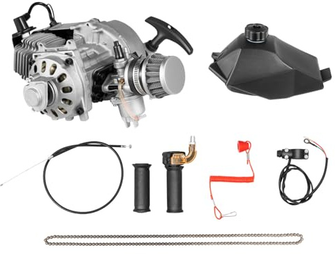 2 Takt Pocket Bike Motor, 49.85cc Dirt Bike Motoren, 1.9kw/7000rpm mit Luftkühlsystem, 3PS Benzinmotor 1,2-Liter-Tank, 180kg Tragfähigkeit Mini-Motor, für Beach Bike, ATV, Pocket Quad