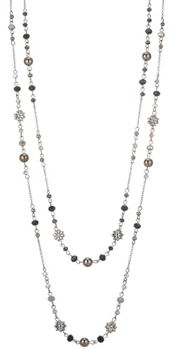 FULU AUTUMN Lange Perlenkette Damen Silber Schwarz Statement Kette Modeschmuck Kett Lang Vintage Schmuck Geburtstag Geschenke für Frauen