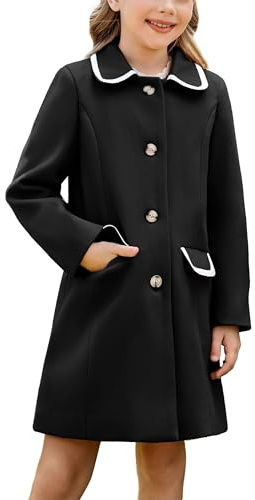 GRACE KARIN Children's 2024 Winter Coat Doll Collar Woolen Coat Girls Thick Overcoat Warm Casual Children's Clothing Black 6 Years