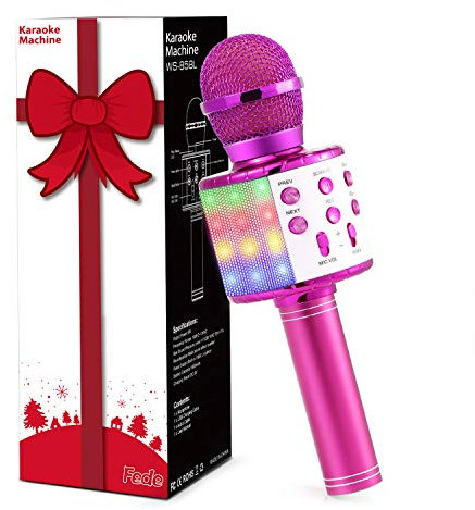 Fede Microphone Karaoké sans Fil Bluetooth avec Lumière LED Multi Couleur, Micro à Main Portable Haut-Parleur pour Enfants/Adultes Chanter, Compatible avec Android/iOS/PC/Smartphone