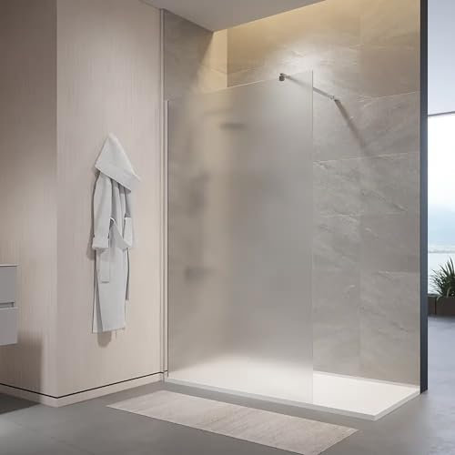 Box Doccia Walk-In 140 cm Altezza 200cm Parete Fissa Vetro Temperato Opaco da 10mm con Trattamento Anticalcare Braccio Telescopico SUS304 Profili Alluminio Cromato