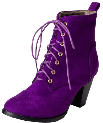 Vrupons Bottines à talon bloc avec laçage pour femme fashion | Velours synthétique, doublure chaude en peluche, talon bloc de 7,5 cm, semelle profilée antidérapante, lacets