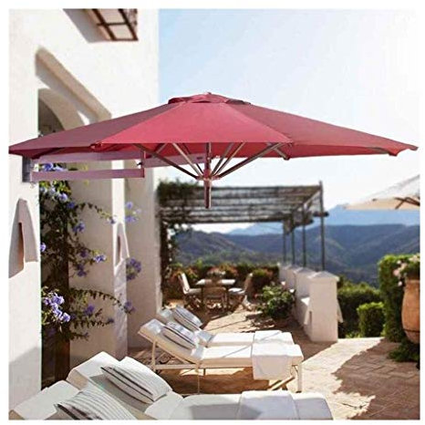Aluminium Patio Umbrella with Tilting Sunshade for Outdoor Garden and Balcony Portable Wall Mounted Parasol Awnings in Red Color