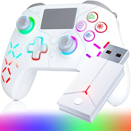 Kabelloser Controller with Adapter für PS-5 Game, Adapter kompatibel mit PS-5-Spielen, Dual-Motor-Vibration/6-Achsen-Sensor/Turbo/3,5-mm-Audiobuchse/Touchpad für PS-4//Pro/Slim/PC/S-witch (RGB)