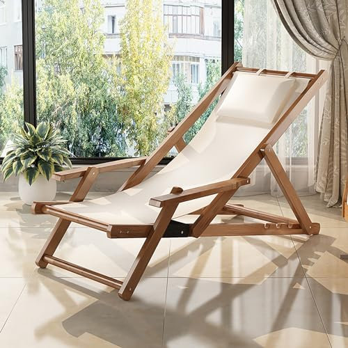 Outdoor Chaiselongue Stuhl mit verstellbarer Rückenlehne und breiter Armlehne für Garten, Terrasse, Pool, Strand, zusammenklappbarer Rasensessel (braun)