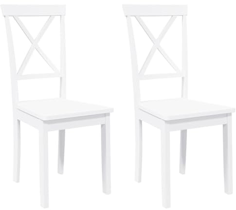 vidaXL Sedie da Pranzo 2 pz Bianche in Legno Massello di Hevea, Sedia da Pranzo, Sedia da Cucina, Sedile da Pranzo, Sedia, Sedia da Soggiorno