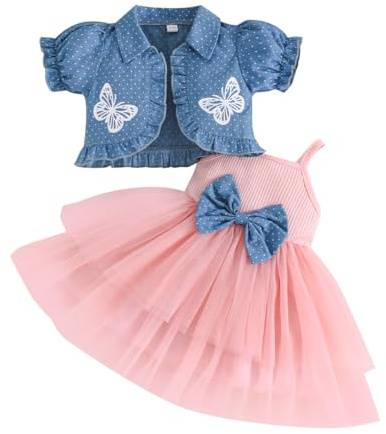 LUVCES Ensemble Bébé Fille Tutu Robe et Cardigan Sets 2 Pièces Elégante sans Manches Nœud Papillon Tulle Robe et Manche Longue Cardigan Vêtements Tenues
