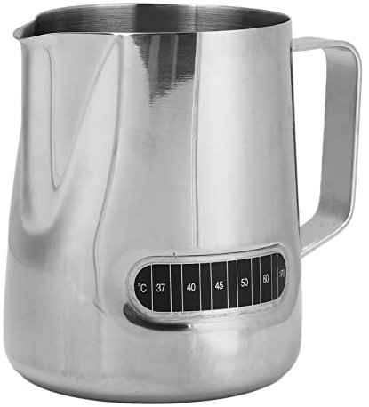 FLEXMAN 600 ml de Lait de Lait Tasse, Acier Inoxydable à Bouche Courte Bichet à Mouton Lait Picheur avec Détection de Température, Pichet de Lait pour le Lait de Brassage, Lattes