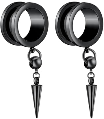 Musihy Ohr Tunnel Set, 2 PCS Edelstahl Plug Ohr Ohrdehner Schraubgewinde mit Anhänger, Ohrlochstechender Schmuck 6mm-25mm, Silber/Schwarz