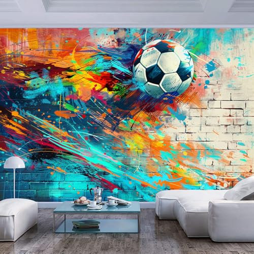 Art Fototapete 3d Effekt Wallpaper Sport Fußball farbige Steine Tapeten Wandtapete XXL Wanddeko Design Wand Dekoration Wohnzimmer Schlafzimmer Büro
