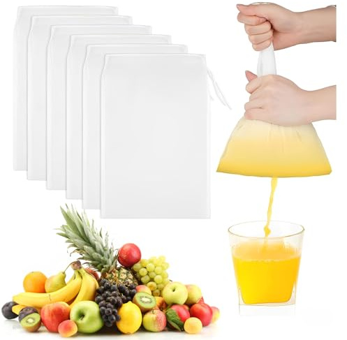 ZMaglorian Lot de 8 Sacs à Lait de Noix - en Tissu à Mailles Fines - Réutilisables - avec Cordon de Serrage - en Nylon et Coton - pour Fromage, jus de Fruits, café, jus de légumes (Nylon, 20 × 30 cm)