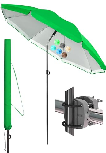 Menz Sonnenschirm Balkon Ø 180 cm, Grün - Funktionelles 3-in-1-Set inkl. Balkon Schirm + Sonnenschirmhalter Balkongeländer + Sonnenschirm Schutzhülle, Sonnenschutz Balkon UV 50+