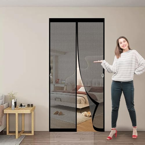 Zanzariera Porta Finestra 154 x 235 cm Zanzariere Porte Chiusura Automatica, Facile da Installare Zanzariera con Magneti per Porte per da Balcone, Cantine, Terrazze, Nero