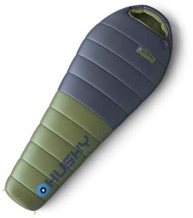 Husky Devon Ultraleicht Schlafsack 2-3 Jahreszeiten bis -5°C, Warmer Sommer Mumienschlafsack für Erwachsene, Sommerschlafsack für Camping, Trekking und Outdoor (Blau/Khaki, 220x85)