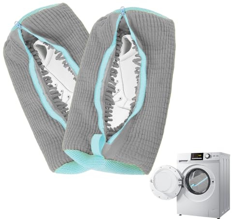 2 Schuhwaschbeutel Für Waschmaschine 40 x 20 cm Mit Reißverschluss Grau | Schuhwaschbeutel, Polyester Mit Bürstenfasern, 360° Reinigung, Für Sneaker, Waschmaschine & Trockner