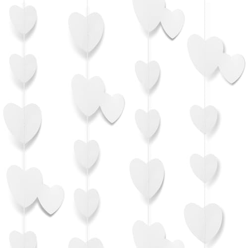 LIQWEI 52 Ft Herz Girlande Weiß, 4Stück 4m Papier Hängende Girlande, Weiß Deko Herzgirlanden für Hochzeit Verlobung Jahrestag Valentinstag Geburtstage Dekoration