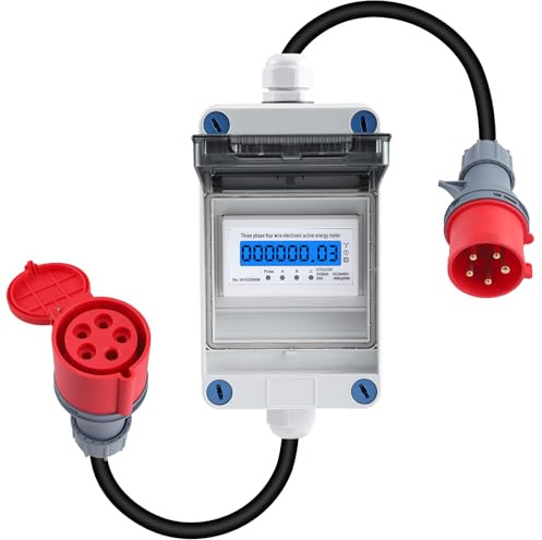 Yapasopu Compteur électrique numérique mobile 16A 400V Mobile Memarmètre électrique numérique triphasé avec prise pour Socket Compteurs d'énergie Moniteur d'énergie portable étanche IP44