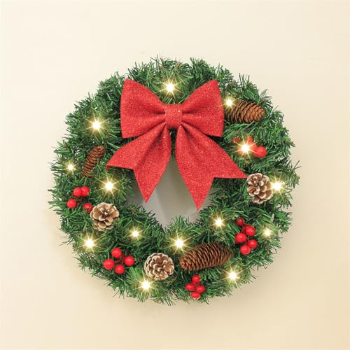 Weihnachts-Wandbehänge, Weihnachtskranz für die Haustür mit Beleuchtung, künstliche Weihnachtskränze zur Dekoration, für drinnen und draußen, Hochzeitsdekoration (Bow,30cm)