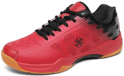 SDEQA Badmintonskor Herr Tennistränare Lätta Halkfria Andningsbara Squashskor För Pickleball Volleyboll,Red,45 EU